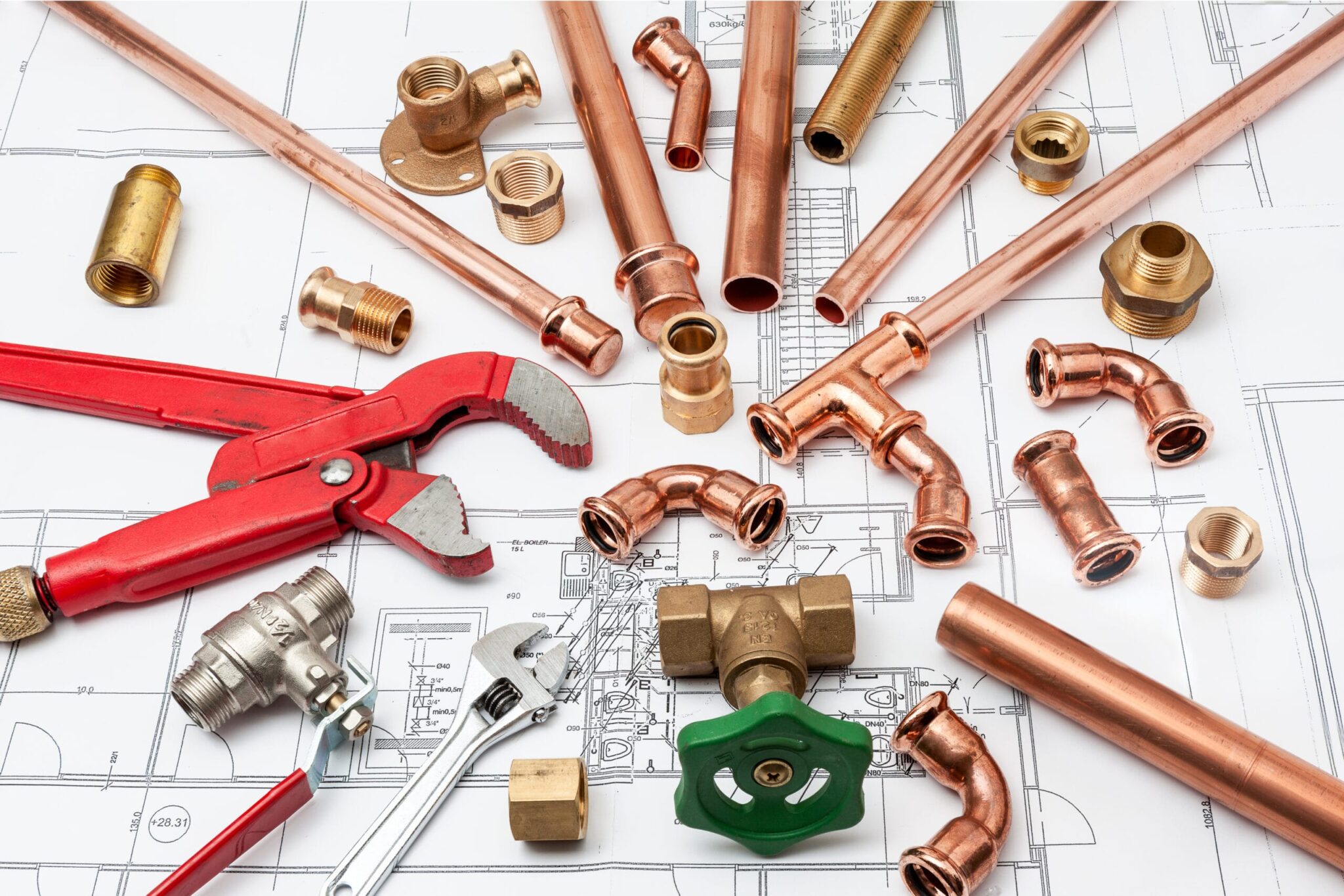 Copper pipes, fittings, valves, and plumbing tools in Punta Gorda