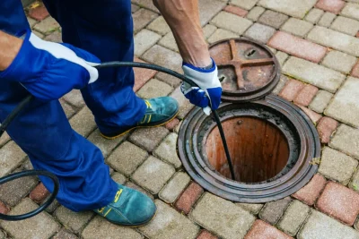 Plumber cleaning an outdoor sewer drain in Punta Gorda