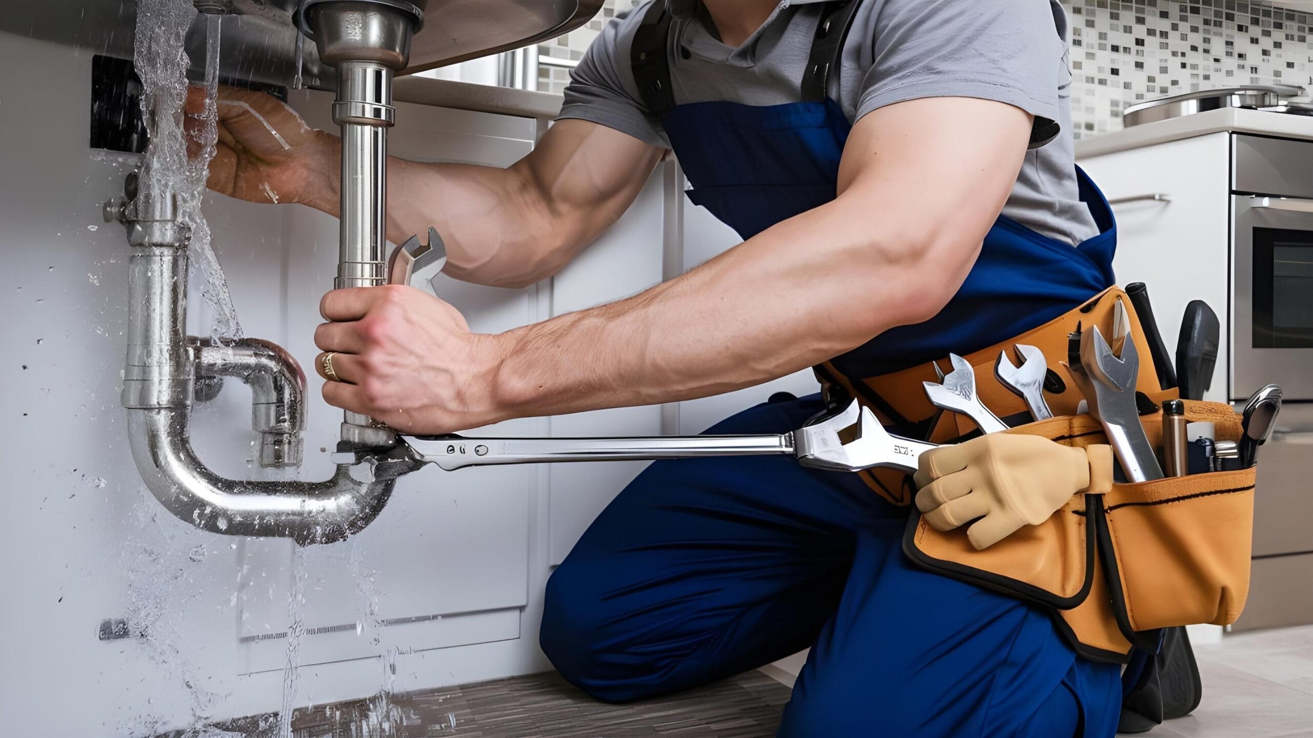 Plumber tightening a residential plumbing pipe in Punta Gorda